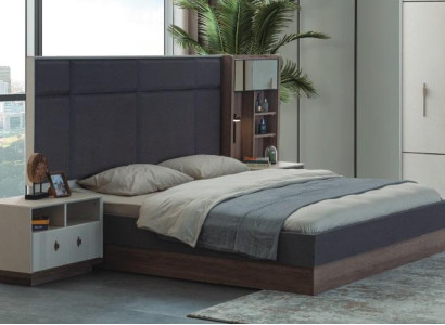 Gray Bedroom Bed Designer Suite Double bed 2x Bedside tables