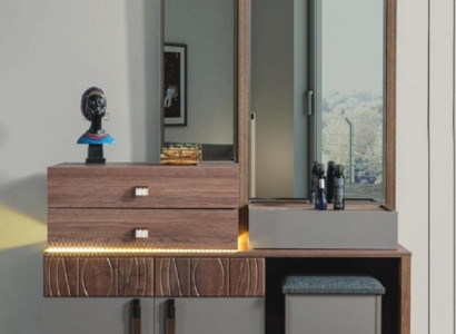 Brown-Gray Bedroom Furniture Luxury Chest of drawers with Mirror Ottoman