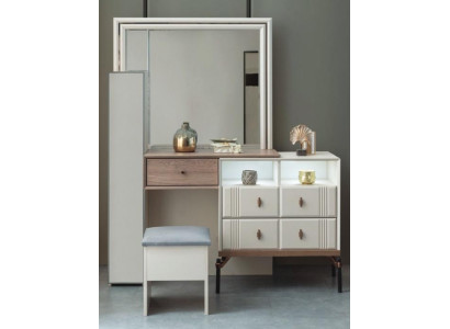 White Dressing table Glass Mirror Luxurious Poslter stool Modern Furniture