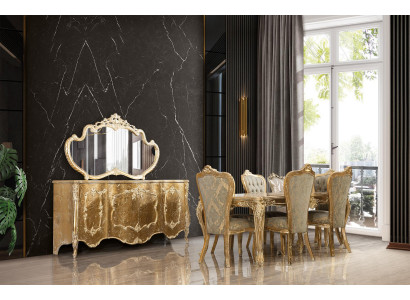 Luxury Dining room Set Suite Chair 6x Sideboard Mirror Dining room Group Complete