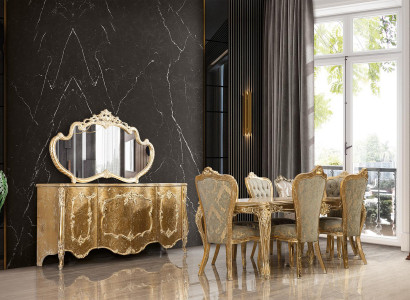 Luxury Dining room Set Suite Chair 6x Sideboard Mirror Dining room Group Complete