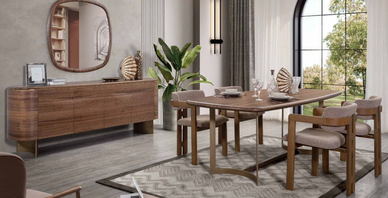 Dining room Set Dining table 4x Chairs Chest of drawers Mirror Modern Set Brown Dining set