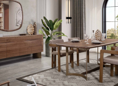 Dining room Set Dining table 4x Chairs Chest of drawers Mirror Modern Set Brown Dining set