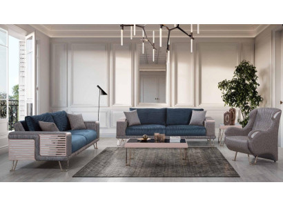Sofa set 3+3+1 Seater + Coffee table Modern Textile Complete Blue new
