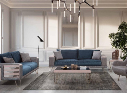 Sofa set 3+3+1 Seater + Coffee table Modern Textile Complete Blue new