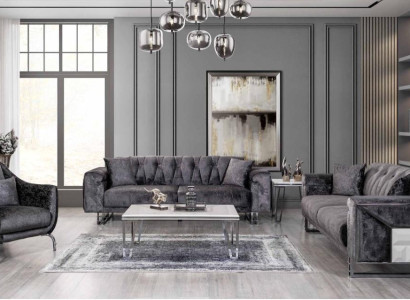 Sofa set 3+3+1 Seater Coffee table Side table Modern Black Complete new