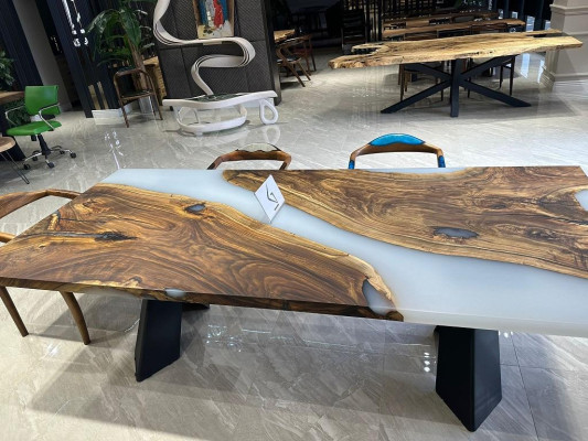 Big Dining room table Dining table Epoxy resin Kitchen table Table Wood Brown