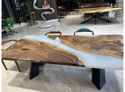 Big Dining room table Dining table Epoxy resin Kitchen table Table Wood Brown
