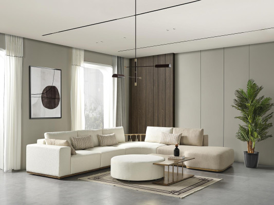 White Modern Corner sofa L-shape Couch Luxury Upholstered Sofa Living room furniture