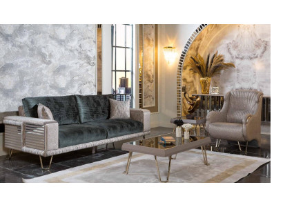 Sofa set 3+1 Seater +Coffee table Modern Side table Textile Complete Beige