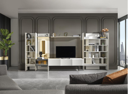 Suite Wall unit TV stand TV cabinet Lowboard Sideboard Shelves Wood White