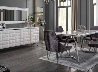 Dining room Set Dining table 4x Chairs Chest of drawers with Mirror Modern Set Gray
