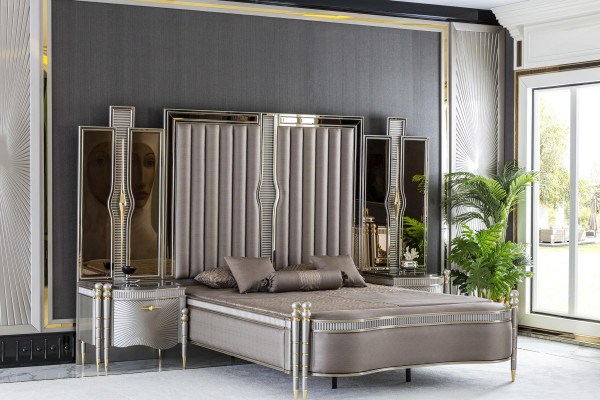 Bed Gray Beautiful Upholstery Design Luxury Double Bedroom Beds Furniture