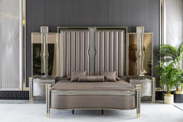 Bed Gray Beautiful Upholstery Design Luxury Double Bedroom Beds Furniture