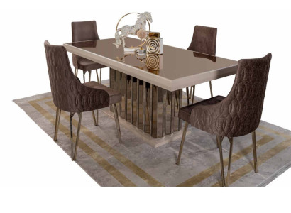 Luxury Dining room set Dining table 4x Chairs Metal Chair Textile Dining set Suite