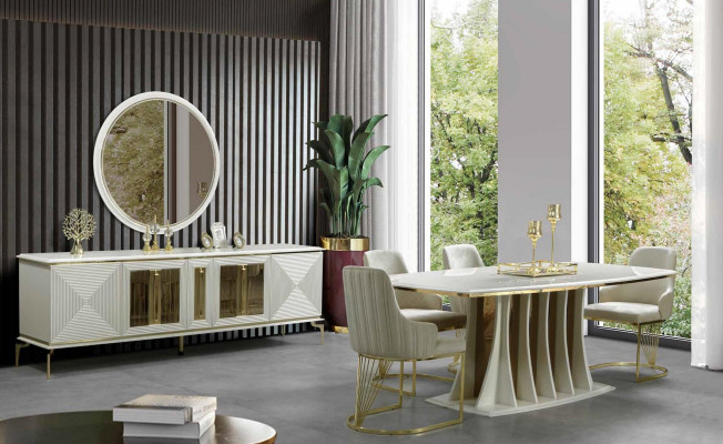 Dining room set Luxury Table +4x Chairs Modern Design Furnishings new