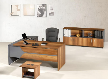 Suite Office Corner Office table Study room furniture Wardrobe 3-piece Wood Brown