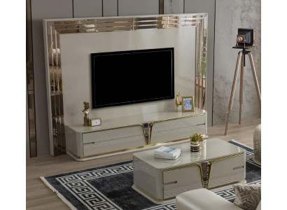 TV stand TV-cabinet Lowboard Sideboard Living room Gold Beige Luxury Wood new