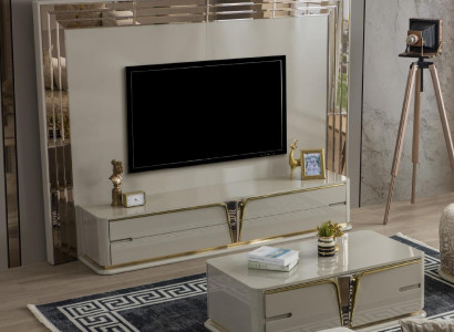 TV stand TV-cabinet Lowboard Sideboard Living room Gold Beige Luxury Wood new