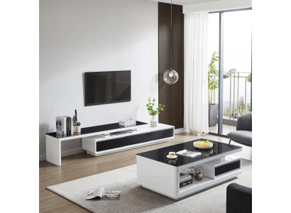 Black White TV Lowboard Luxury Chest of drawers Glass Sideboard Living room Furniture