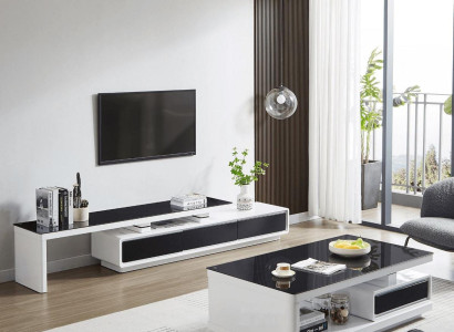 Black White TV Lowboard Luxury Chest of drawers Glass Sideboard Living room Furniture