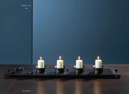 Tray for candles measured brass black patina finish refined by hand