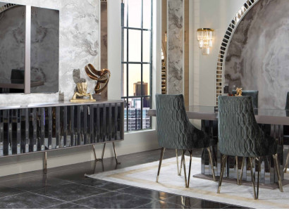Designer Beige Dining room Suite Dining set Dining table 4x Chairs 7pcs new