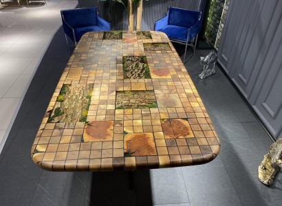 Dining table Epoxy resin Dining room table Mosaic Table 90 cm Wood Brown new