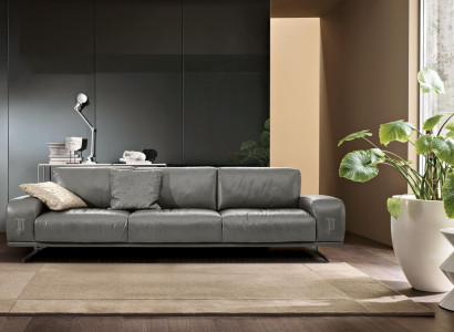 Sofa 3 Seat Luxury Furniture Living room Leather Couch Three Seater Gray Design Prianera