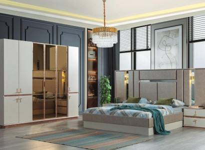 Designer Bed Wood Wardrobe Luxurious Bedside tables Bedroom Set