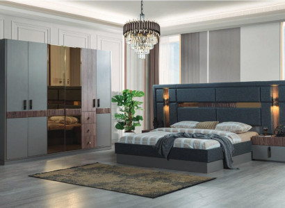 Gray Bedroom Complete's Set Bed 2x Bedside tables Wardrobe
