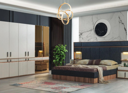 Furniture Luxury Bed 2x Bedside tables Wardrobe Bedroom Set