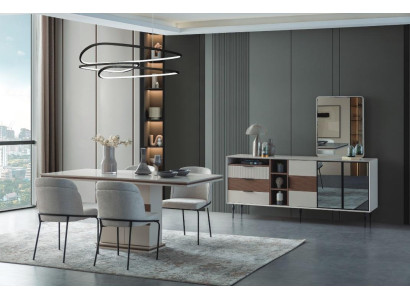 White Dining set Rectangular Dining table 4x Chairs Sideboard Luxury Mirror