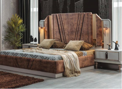 Beige Beds Luxury 2x Bedside tables Bedroom Designer Furniture 2-piece set
