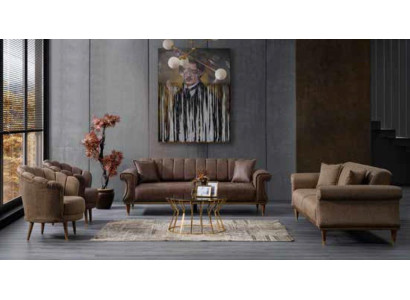 Brown Modern Upholstered Sofa Seat Sofas Three Seater Couch Textile Furniture Modern