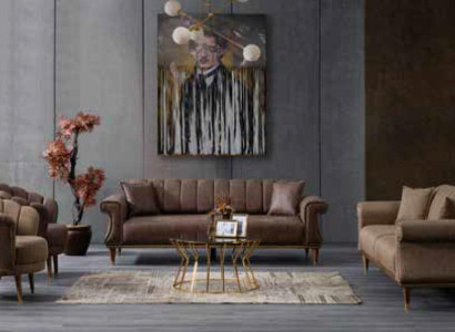 Brown Modern Upholstered Sofa Seat Sofas Three Seater Couch Textile Furniture Modern