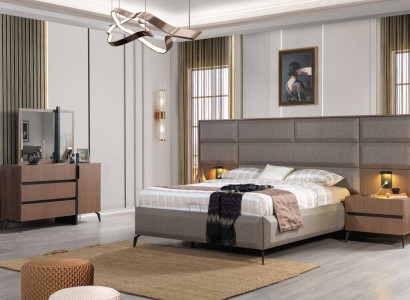 Gray-brown Double bed exclusive Bedroom Chest of drawers Mirror 5-piece set