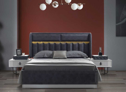 Complete's Bedroom Set Gray Double bed Luxurious Wood Bedside tables