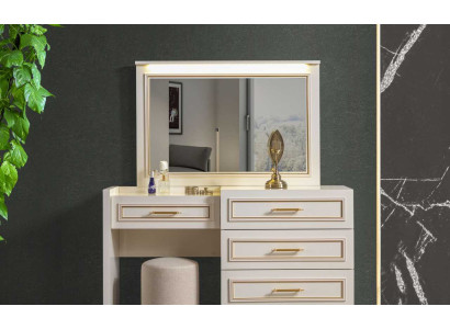 Noble Bedroom Furniture White Dressing table Mirror upholstered stool 3-piece