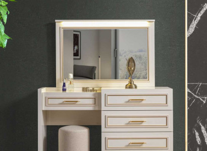 Noble Bedroom Furniture White Dressing table Mirror upholstered stool 3-piece