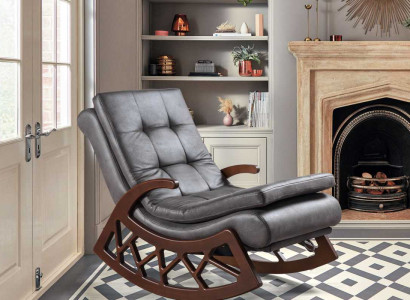 exclusive r Gray Rocking Chair Living room Relax Furniture Wooden Frame new