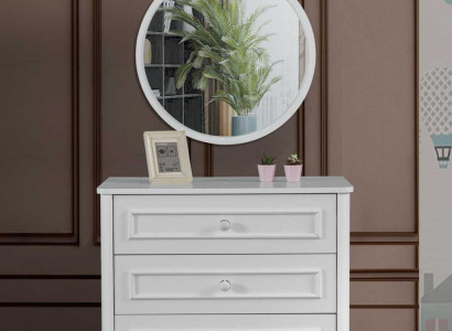 Childrens room Furniture Designer Round Mirror White Wood Luxury Chest of drawers 2pcs