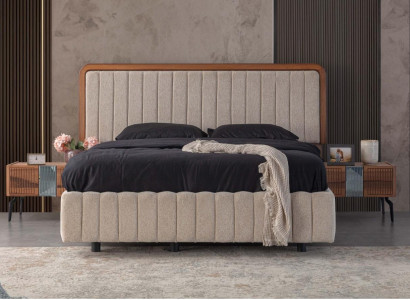 Stylish Bedroom Furniture Luxurious Upholstered bed Wood Bedside tables