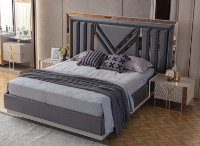 Black stainless steel Double bed exclusive Bedroom Furniture Bedside tables