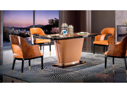 Chair Set 4x Chairs Leather Upholstery Lehn Solid Wood Dining room Seat Furniture