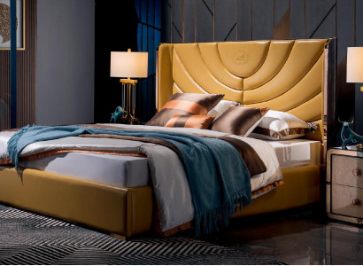 Luxury Bed Bedroom Leather Upholstery Double Beds Metal Design