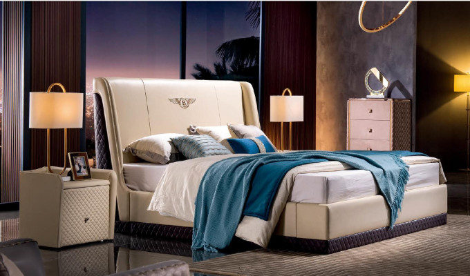 Leather Bed Beds Double Marriage Modern Frame Luxury Sleep Room Hotel