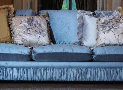 Classic Triple Sofa Color Blue Living room Textile Sofa Classic