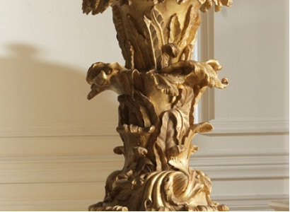 Beautiful Gold Plated Candle Holder Wood Antique Style Italian Furnishings