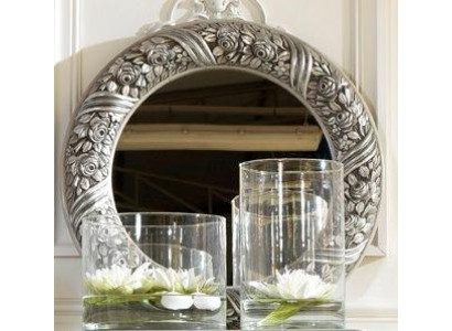 Wall mirror Mirror Round Mirror Silver Baroque Rococo Furniture Italy Wood